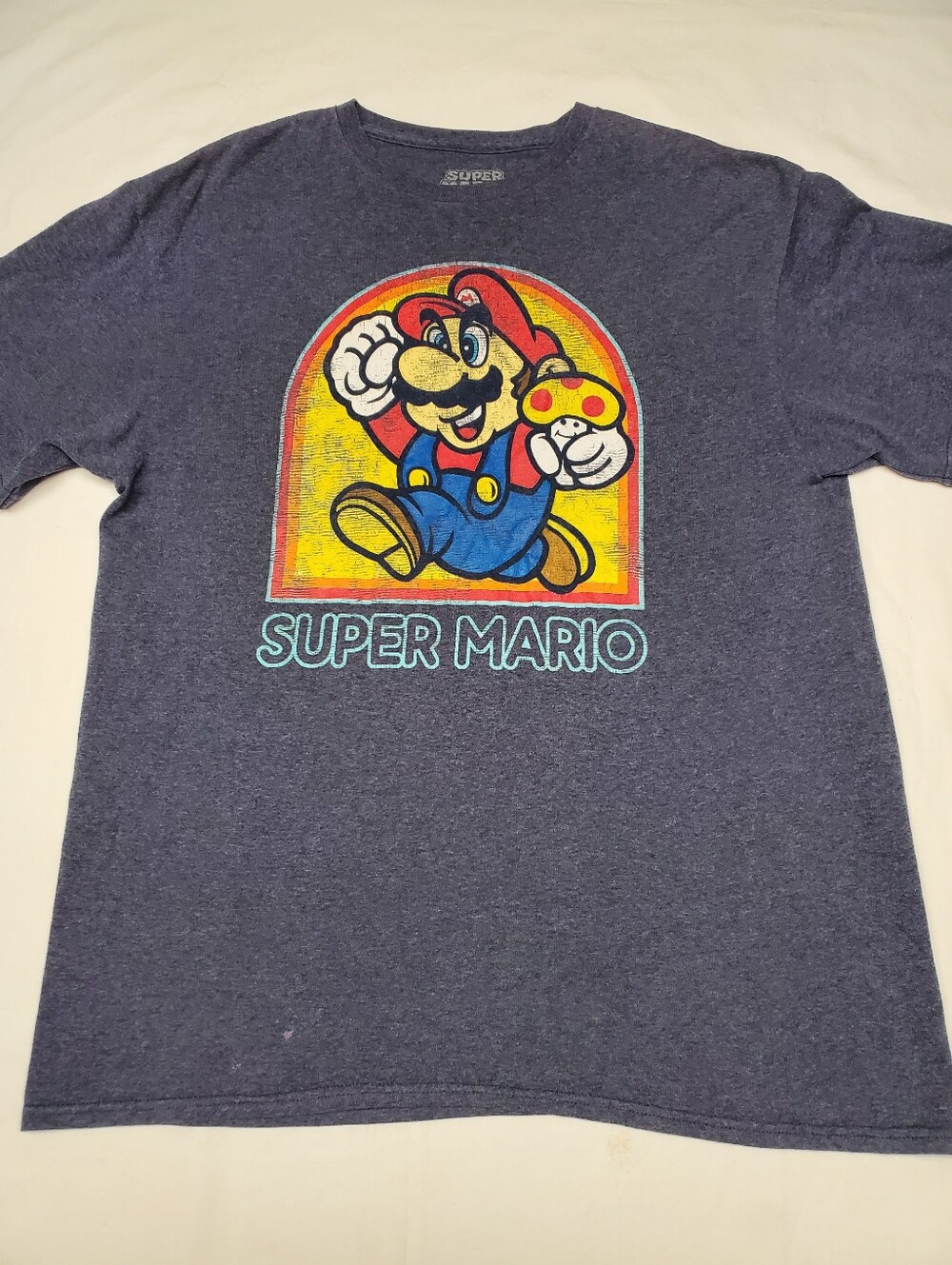 Super Mario Nintendo Licensed Graphic Tee Mens L Heather Navy Mushroom 2017